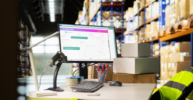 Operador revisando inventario en tiempo real con sistema WMS en almacén industrial en México